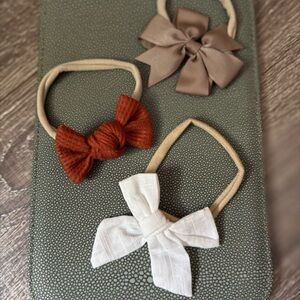 Kids Bow Headband Set - Burnt Orange, Tan, and White